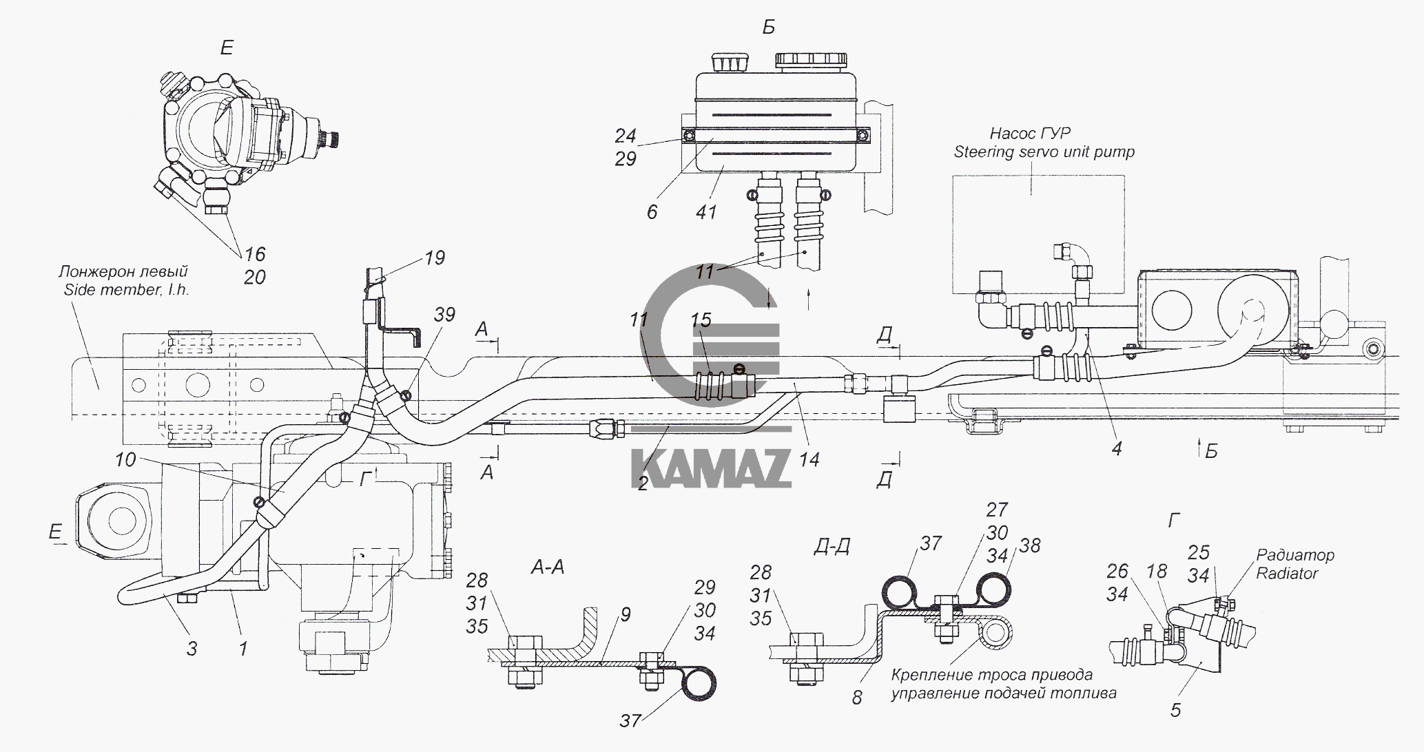 4308-3400018-41 Установка трубопроводов и бачка насоса ГУР для автомобиля  КАМАЗ 4308 (2008), 30 дет.