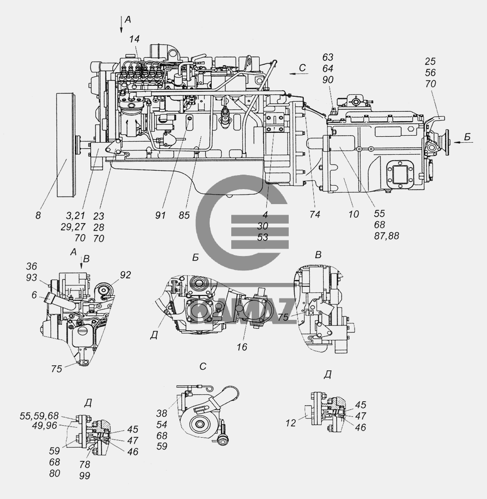 4308-1000254 Агрегат силовой, укомплектованный для установки на автомобиль  для автомобиля КАМАЗ 4308 (2008), 39 дет.