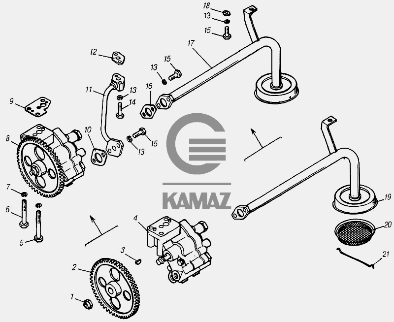 Как снять масляный насос камаз Установка насоса масляного для автомобиля КАМАЗ 4310 (каталог 2004 г), 21 дет.