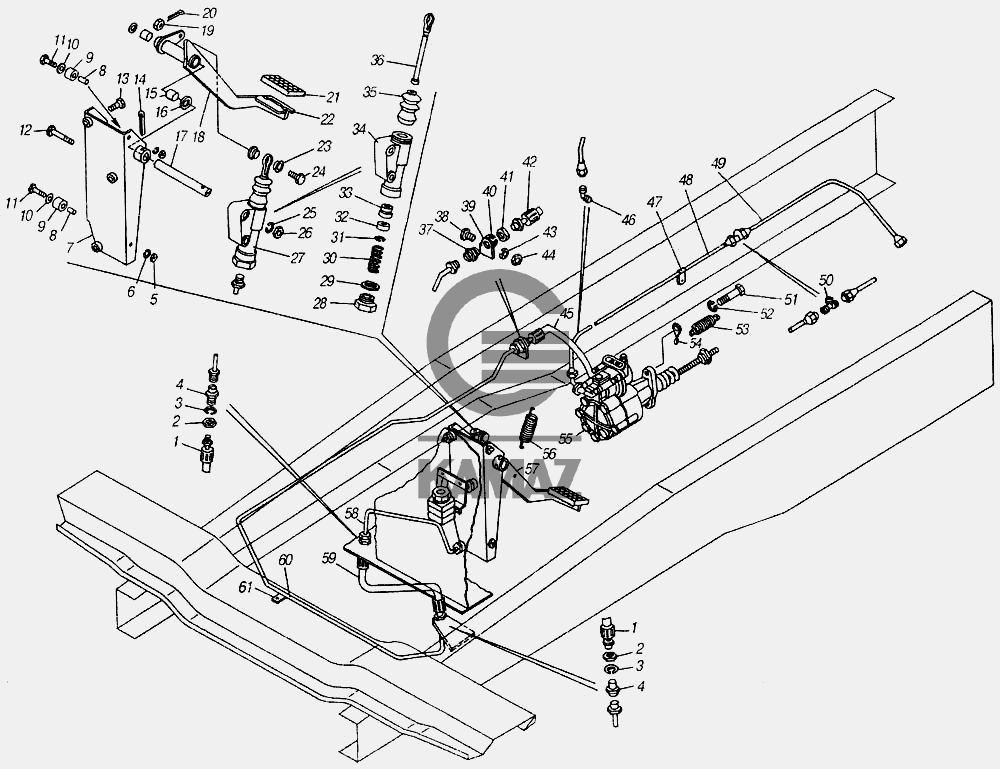 Схема привода сцепления камаз