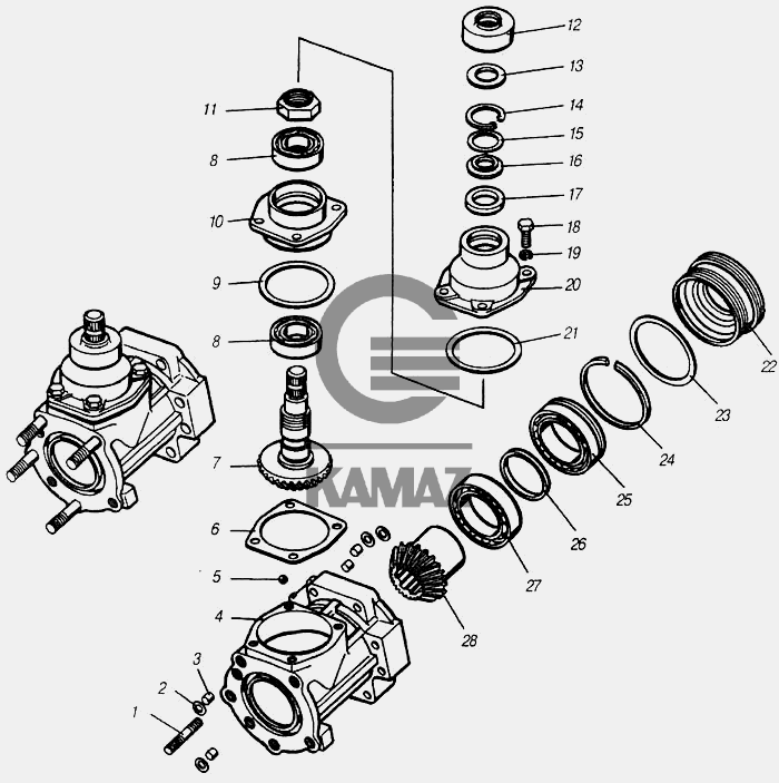 Редуктор угловой в сборе 4310-3401710 для автомобиля КАМАЗ 43101, 28 дет.