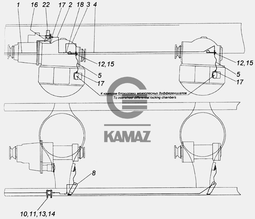 Схема блокировки межколесного дифференциала камаз