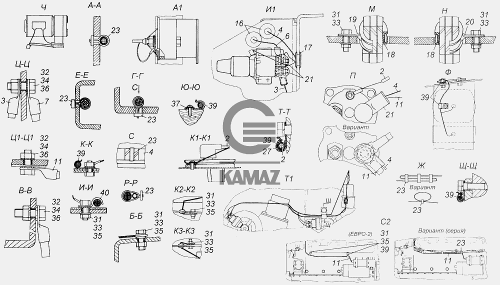 Установка проводов на шасси для автомобиля КАМАЗ 43118, 22 дет.