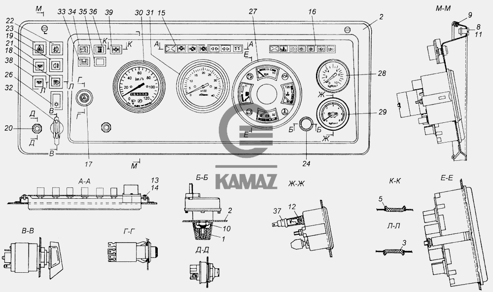 Щиток приборов для автомобиля КАМАЗ 43118, 32 дет.