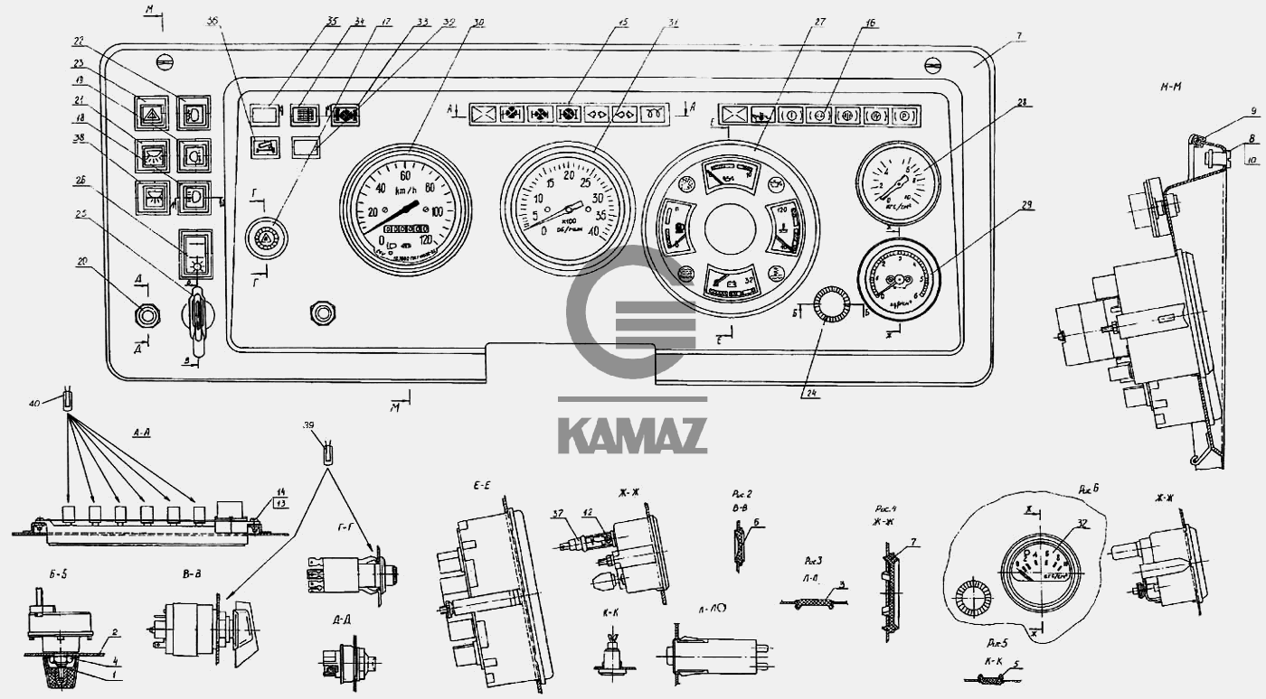 Камаз схема щитка приборов Панель приборов и выключателей для автомобиля КАМАЗ 4326, 32 дет.