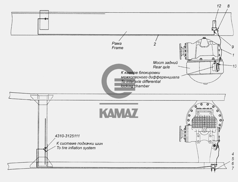 Схема блокировки межколесного дифференциала камаз