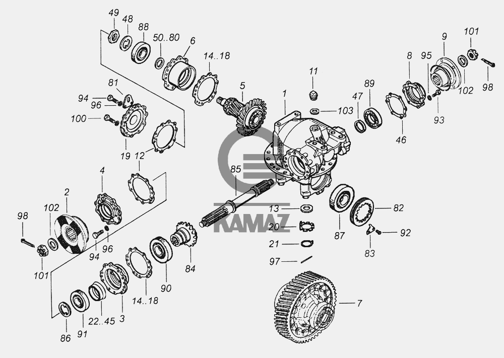Схема сборки камаз 43118 43118-2502014-10 Передача главная среднего моста для автомобиля КАМАЗ 43261 (Евр