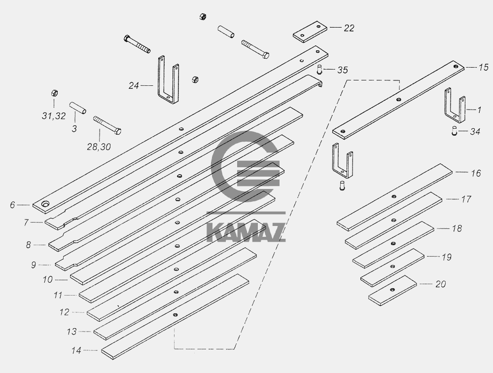 Рессора передняя камаз 65115 3 листа схема