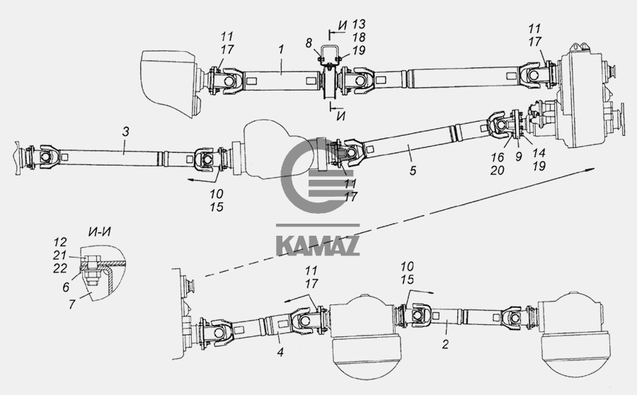 6350-2200001-10 Установка карданных валов для автомобиля КАМАЗ 4350 ...