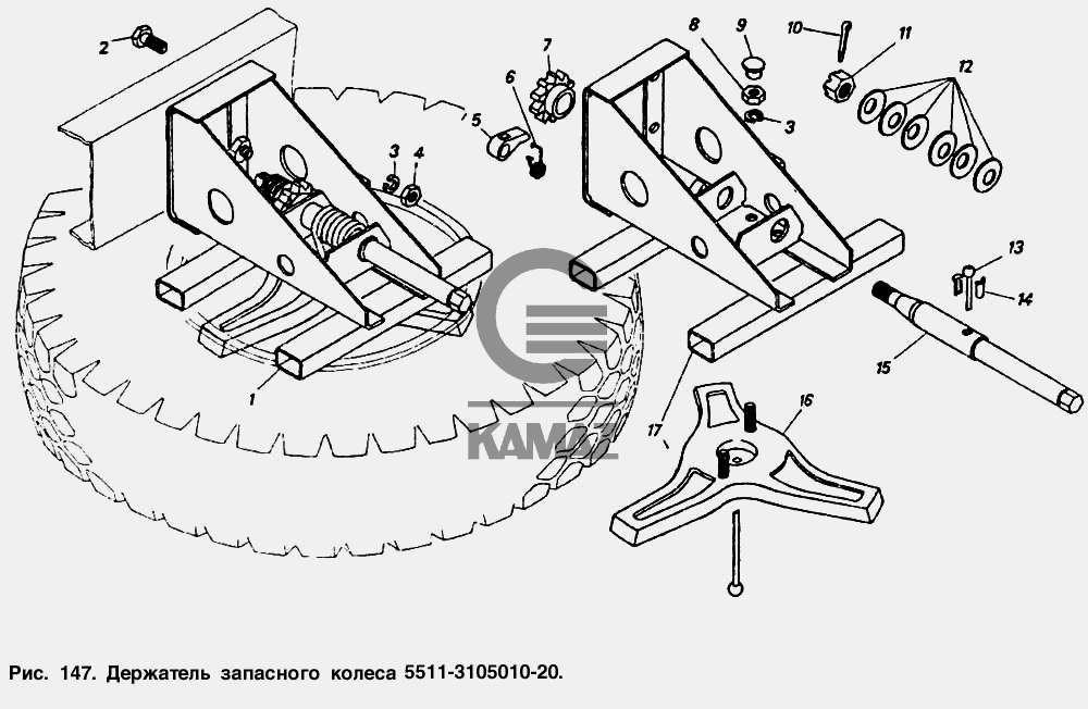 Держатель запасного колеса камаз