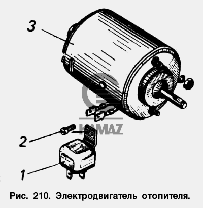 Где находится реле моторчика печки камаз Электродвигатель отопителя для автомобиля КАМАЗ 53212, 3 дет.