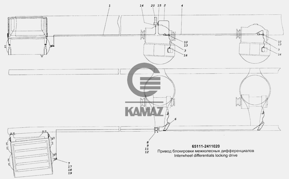 Схема блокировки межколесного дифференциала камаз