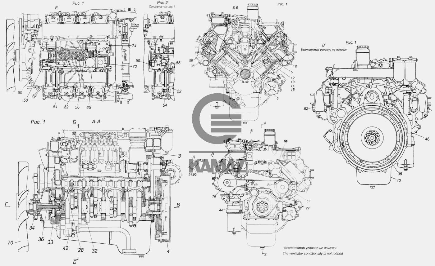 Показать схемы двигателя камаз Двигатель с оборудованием для автомобиля КАМАЗ 5360, 37 дет.