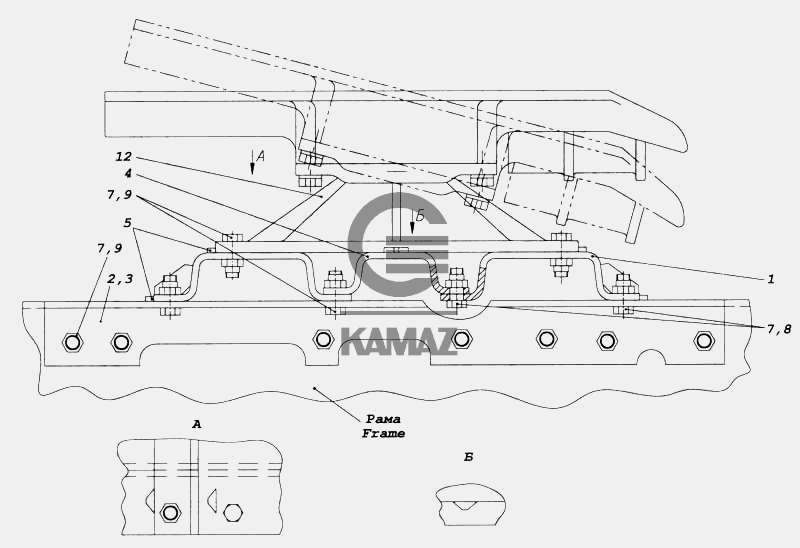 Установка седельно-сцепного устройства для автомобиля КАМАЗ 5460, 9 дет.