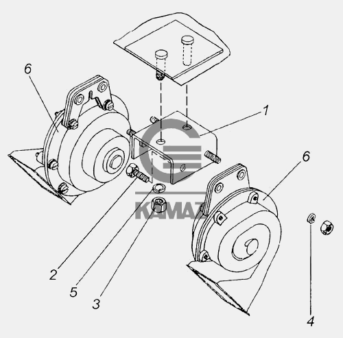 Установка звуковых электрических сигналов для автомобиля КАМАЗ 6460, 6 дет.