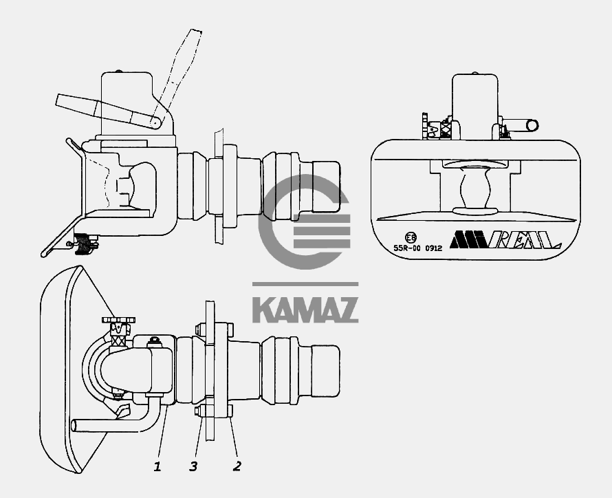 Установка тягово-сцепного устройства для автомобиля КАМАЗ 65116, 3 дет.