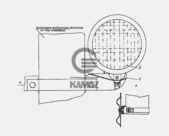 Установка прожектора освещения сцепного устройства для автомобиля КАМАЗ ...