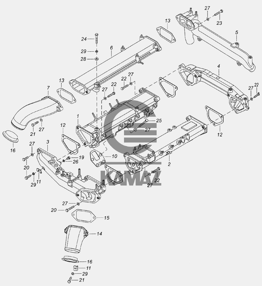 740.63-1115000-10 Установка системы впуска для автомобиля КАМАЗ 6520 (Euro-2,  3), 25 дет.