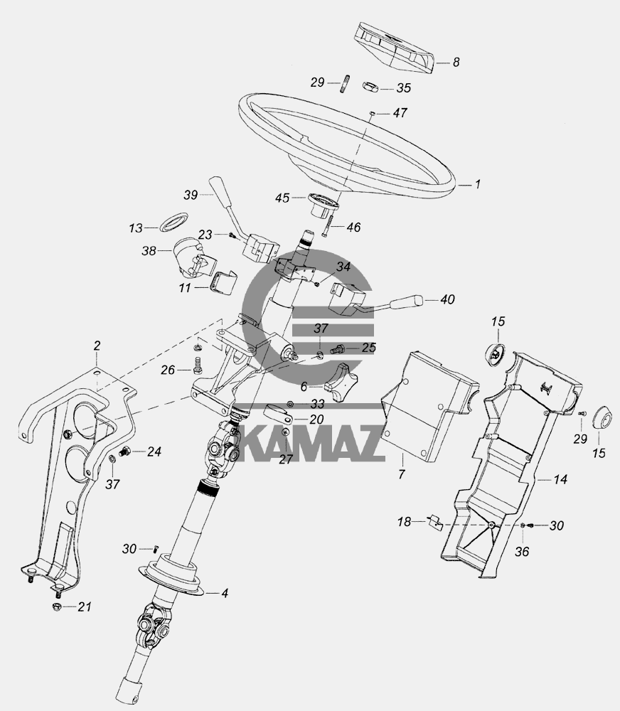 6520-3400014 Установка колонки рулевого управления для автомобиля КАМАЗ  6520 (Euro-2, 3), 31 дет.
