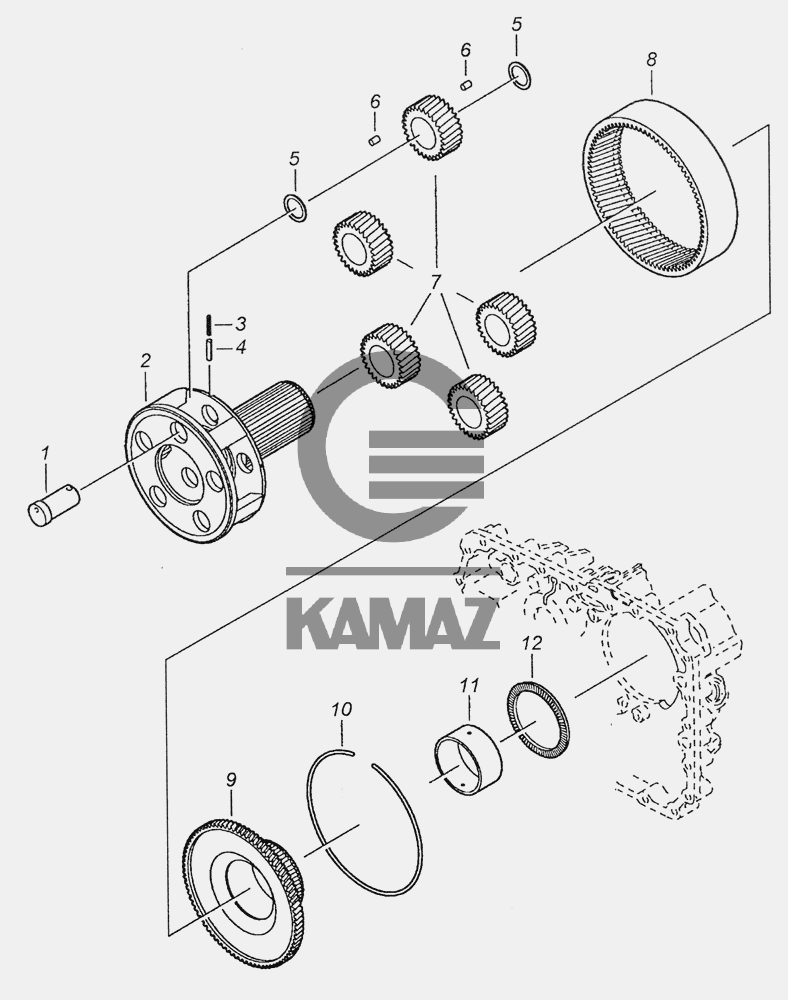 Привод планетарной передачи для автомобиля КАМАЗ 6520 (Euro-2, 3), 12 дет.