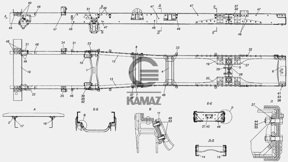Схема рамы автомобиля камаз