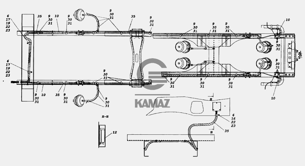 Установка кабелей АБС для автомобиля КАМАЗ 6522, 12 дет.