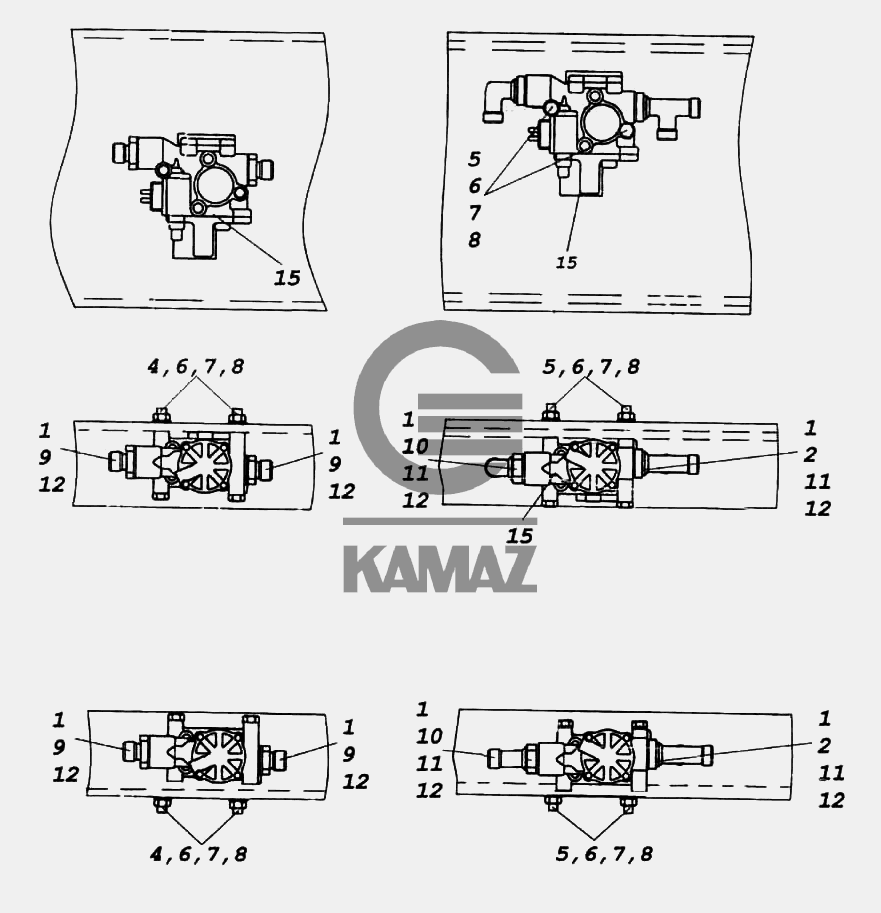 Установка модуляторов АБС для автомобиля КАМАЗ 6522, 12 дет.