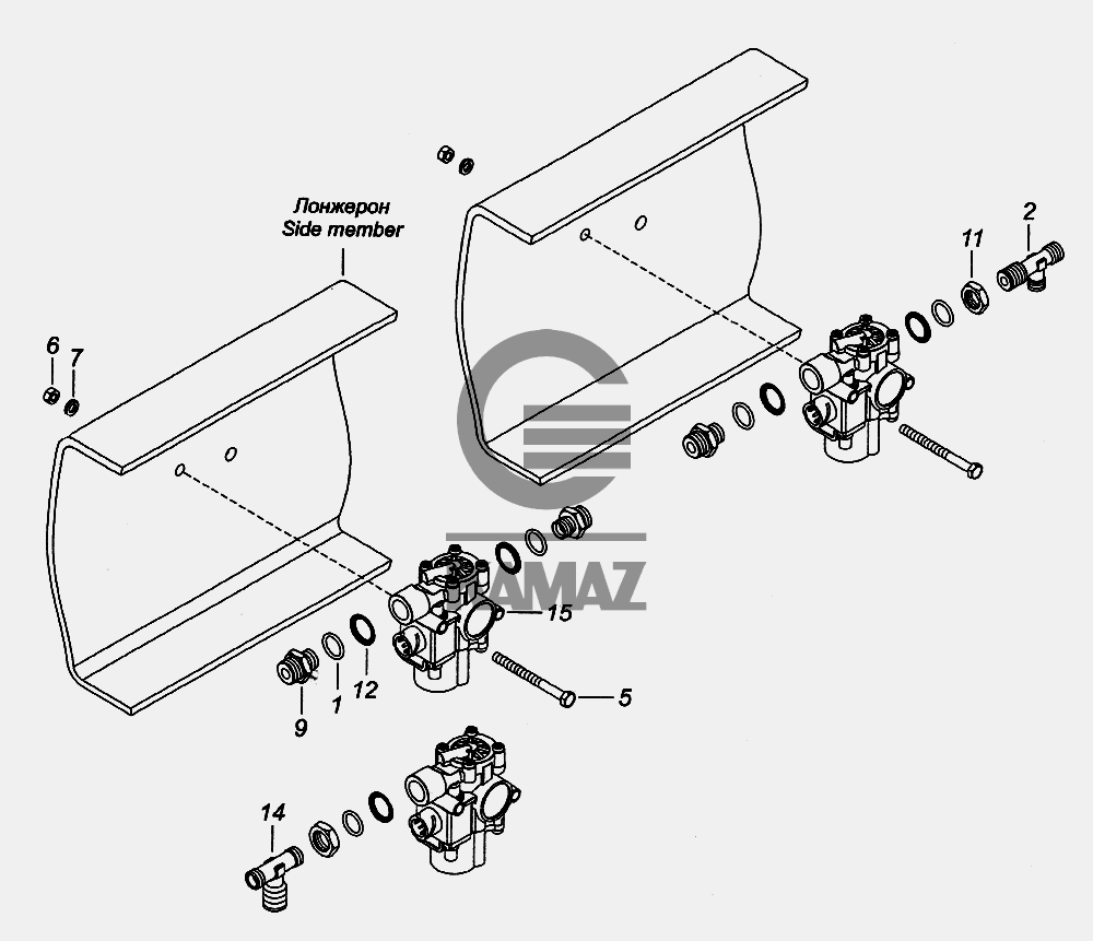 Установка модуляторов АБС для автомобиля КАМАЗ 65226, 11 дет.
