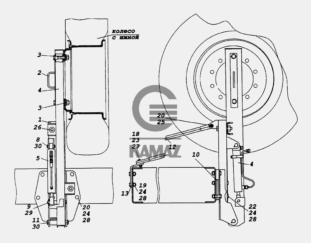 Крепление запасного колеса камаз