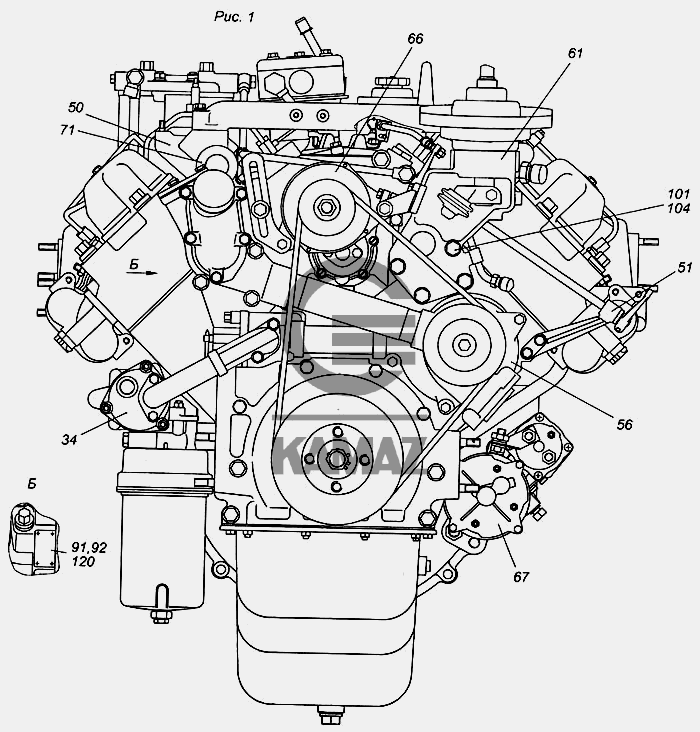 Камаз 65 20 установка ремня генератора схема Двигатель КамАЗ-740.13-260 с оборудованием в сборе для автомобиля КАМАЗ 6540, 12