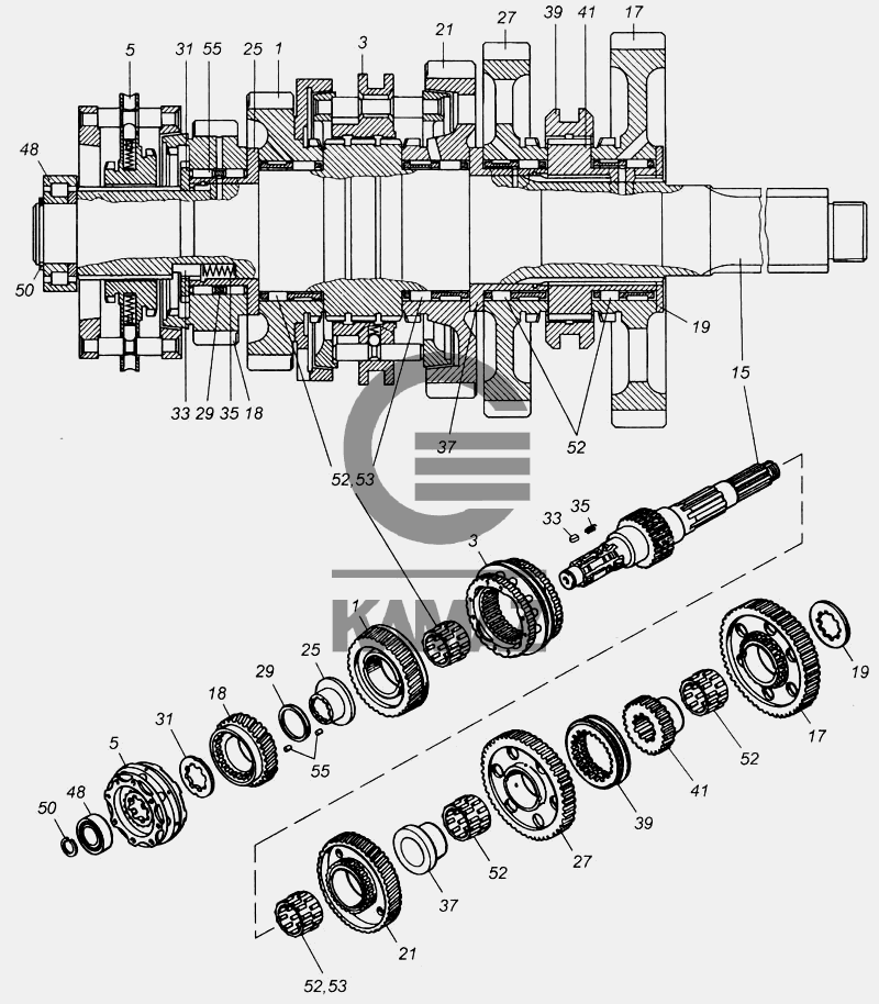 Промежуточный вал кпп 154 камаз схема